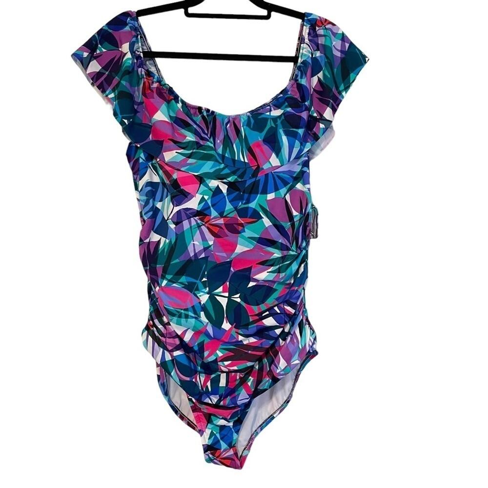 Swim Solutions Waist Minimizer Tropical Print One piece Swimsuit NWT Size 18‎ - Picture 2 of 10